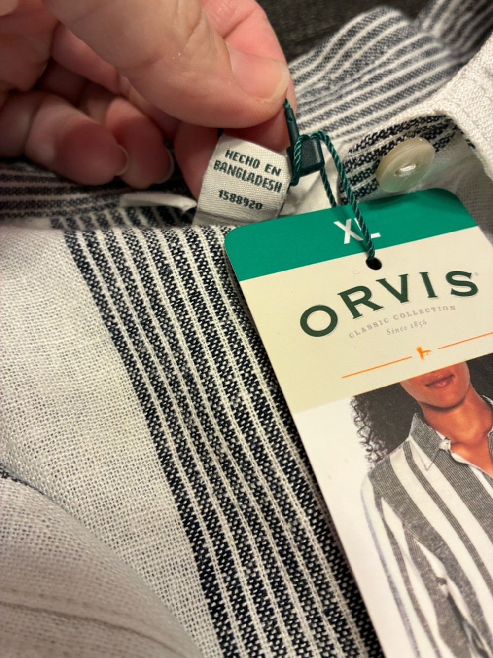 🌿 Orvis Linen Blend Button Down Shirt XL Striped Roll Tab Sleeve NWT - Picture 10 of 13